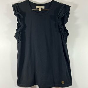 Michael Kors Black Ruffle Sleeve Muscle Tee